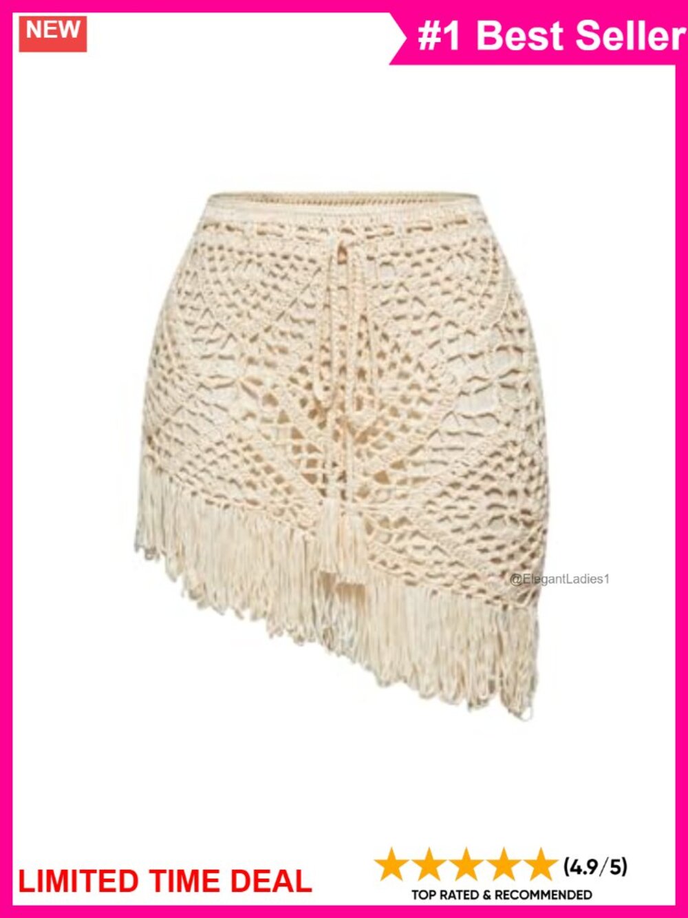 Crochet Fringe Beach Cover Up Skirt Sheer Tie Front Boho Swimwear